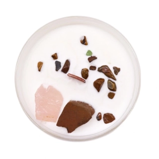 Čakrová sviečka s prírodnými kameňmi - Sakrálna čakra