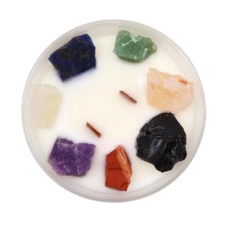 Čakrová sviečka s prírodnými kameňmi - Sedem čakier